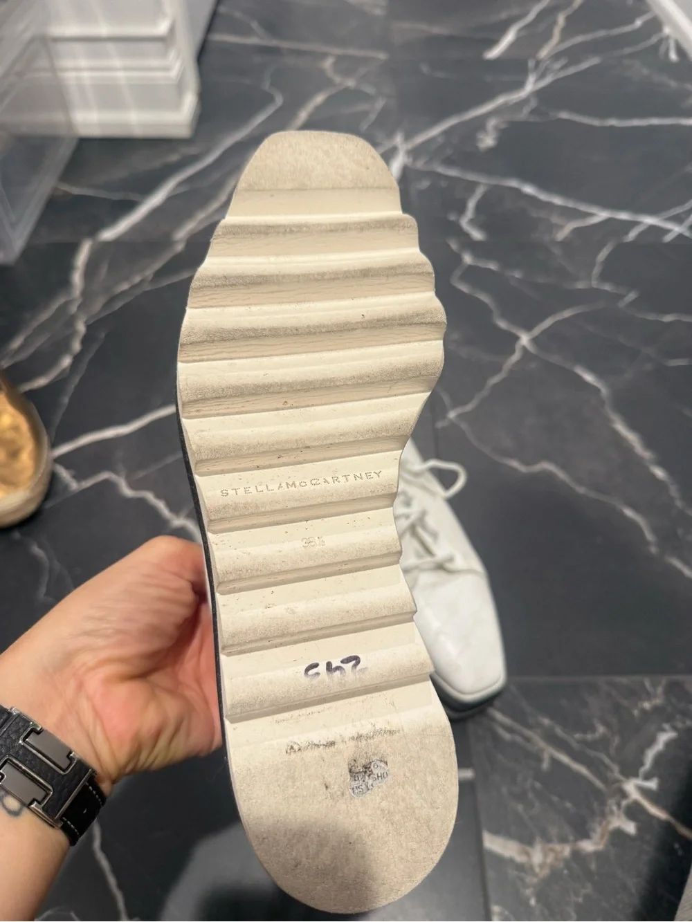 Stella McCartney White Platform Lace-Up Sneakers with Red & Blue Heel Tabs